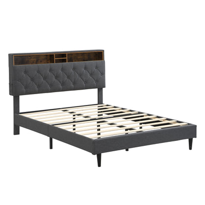 Modern Upholstered Platform Bed Frame With Button Tufted Headboard And USB Ports - The Sleep Loft - Online Mattress Showroom NYC