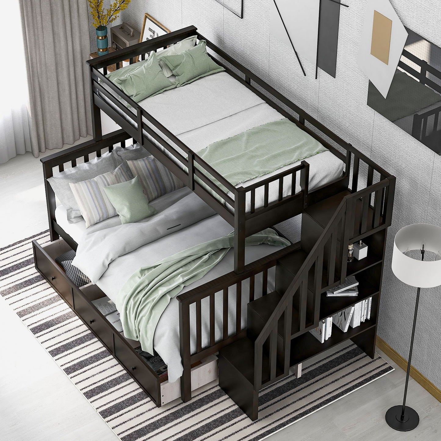 Stairway Bunk Bed With Storage And Guard Rail For Bedroom - The Sleep Loft - Online Mattress Showroom NYC