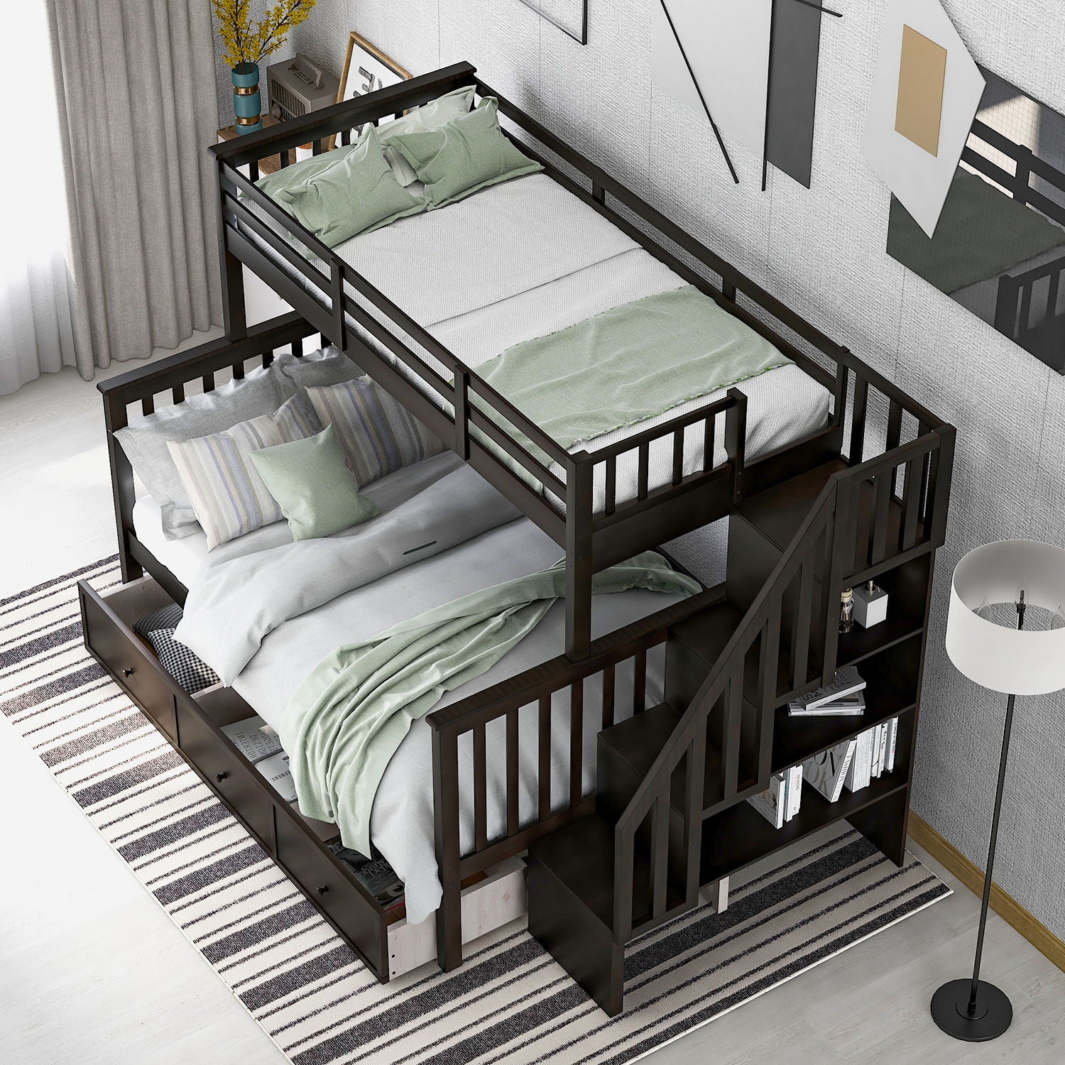 Stairway Bunk Bed With Storage And Guard Rail For Bedroom - The Sleep Loft - Online Mattress Showroom NYC