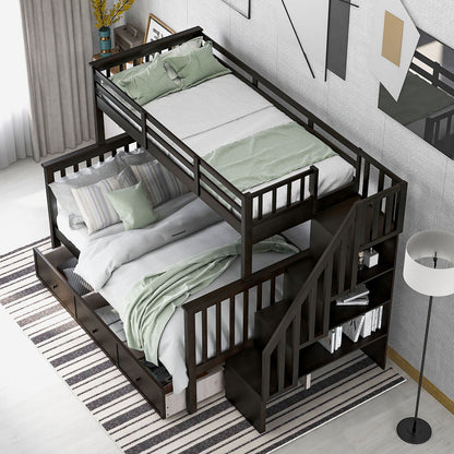 Stairway Bunk Bed With Storage And Guard Rail For Bedroom - The Sleep Loft - Online Mattress Showroom NYC