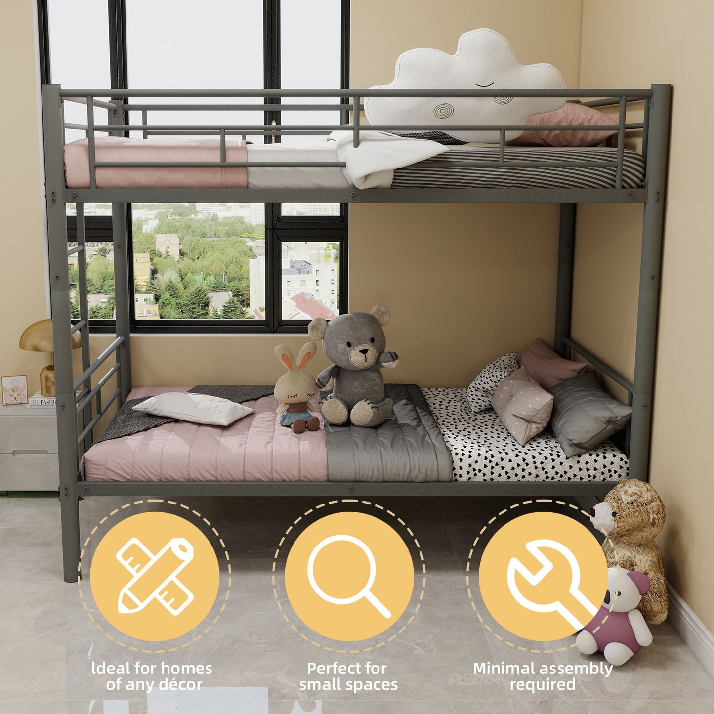 Metal Bunk Bed For Kids, Convertible Bedframe With Ladders & Guardrail - The Sleep Loft - Online Mattress Showroom NYC