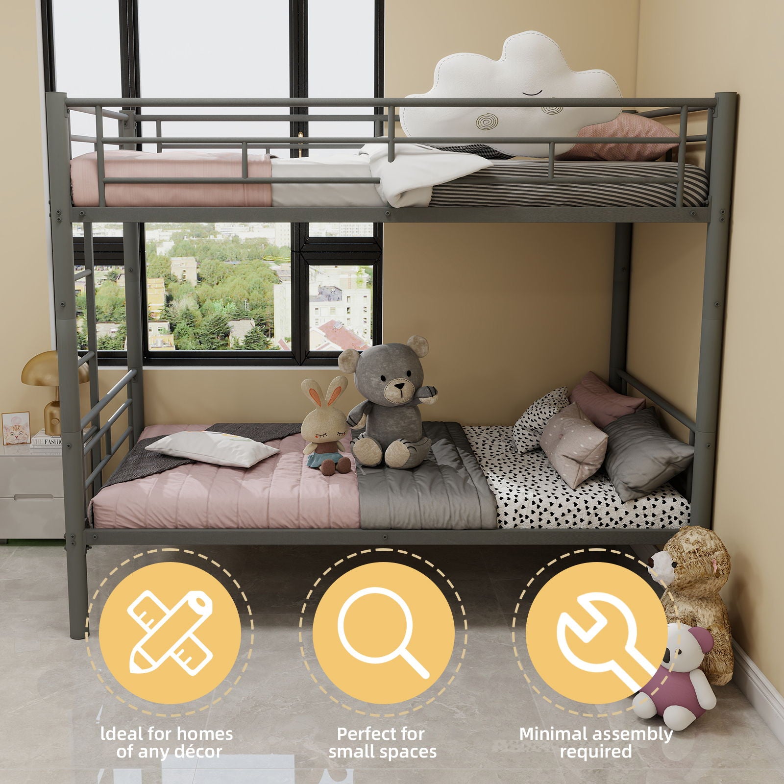 Metal Bunk Bed For Kids, Convertible Bedframe With Ladders & Guardrail - The Sleep Loft - Online Mattress Showroom NYC