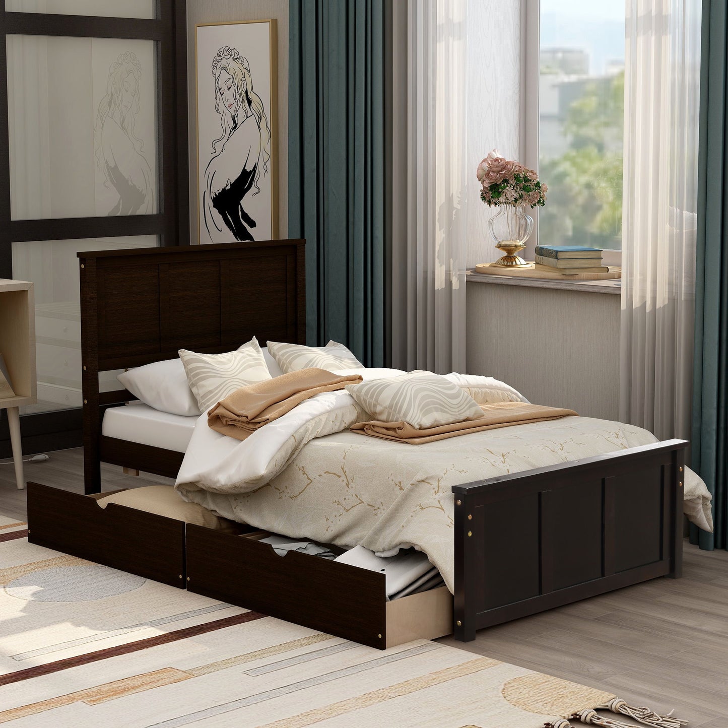 Platform Storage Bed With 2 Wheel Base Drawers - The Sleep Loft - Online Mattress Showroom NYC