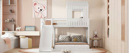 Loft Bunk Bed With Playhouse, Farmhouse, Ladder, Slide And Guardrails - The Sleep Loft - Online Mattress Showroom NYC