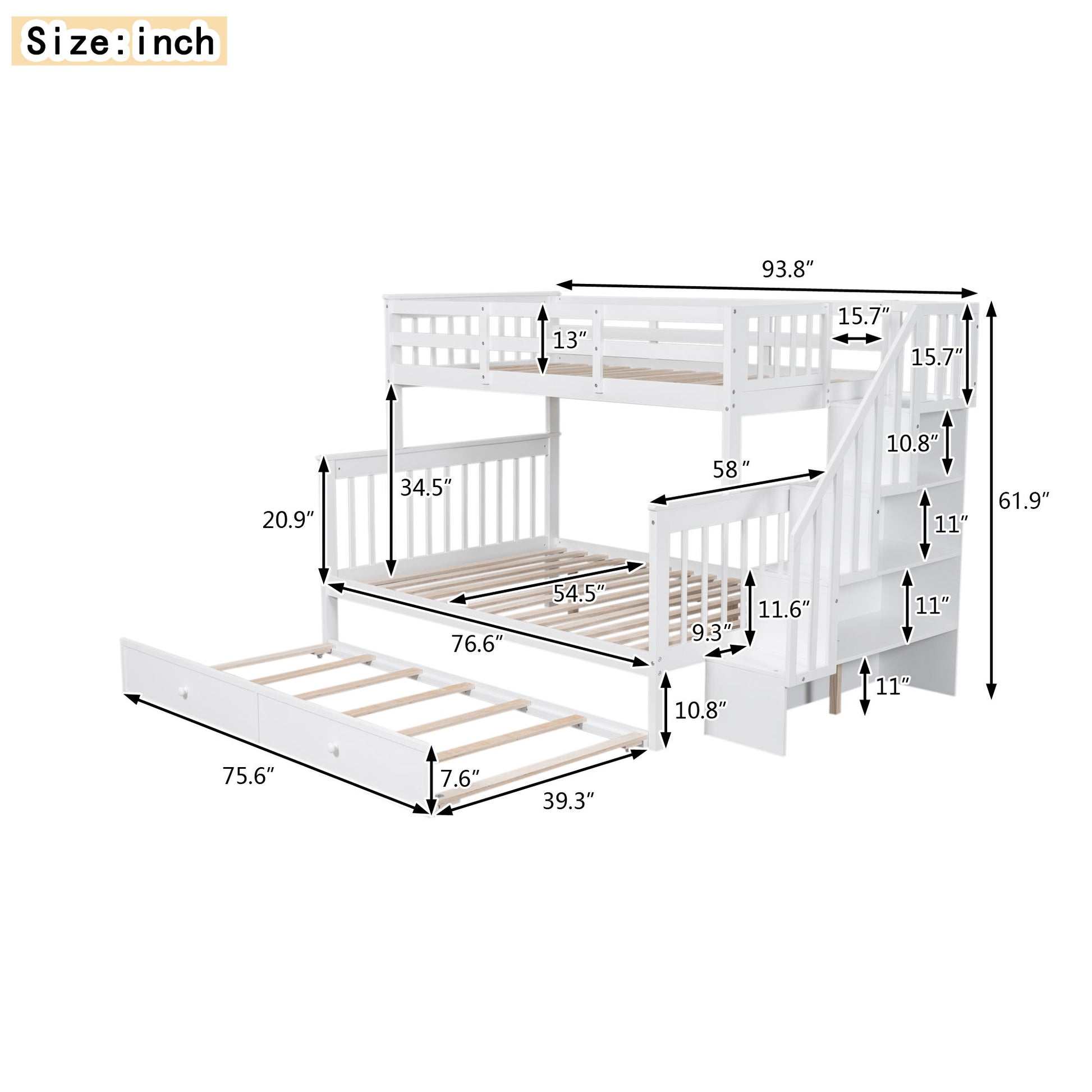 Bunk Bed With Twin Size Trundle, Storage And Guard Rail For Bedroom - The Sleep Loft - Online Mattress Showroom NYC