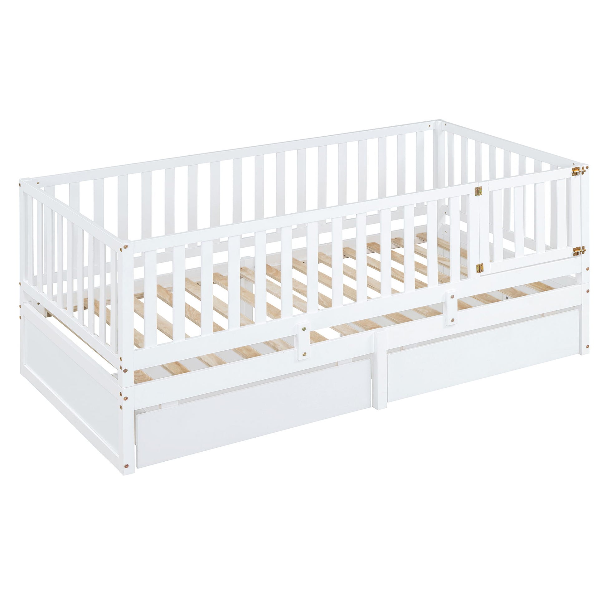 Daybed With Fence Guardrails And 2 Drawers, Split Into Independent Floor Bed & Daybed - The Sleep Loft - Online Mattress Showroom NYC