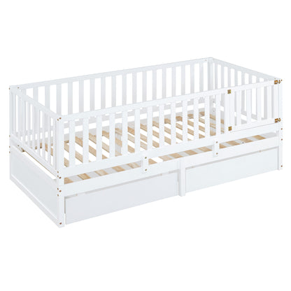 Daybed With Fence Guardrails And 2 Drawers, Split Into Independent Floor Bed & Daybed - The Sleep Loft - Online Mattress Showroom NYC