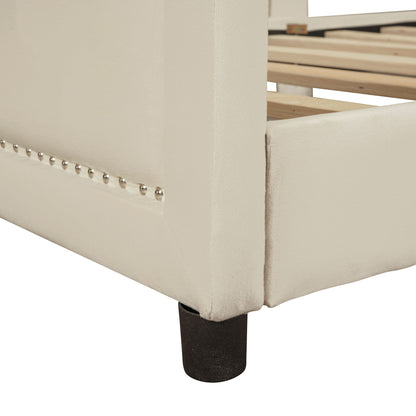 Upholstered Daybed With Classic Stripe Shaped Headboard - The Sleep Loft - Online Mattress Showroom NYC