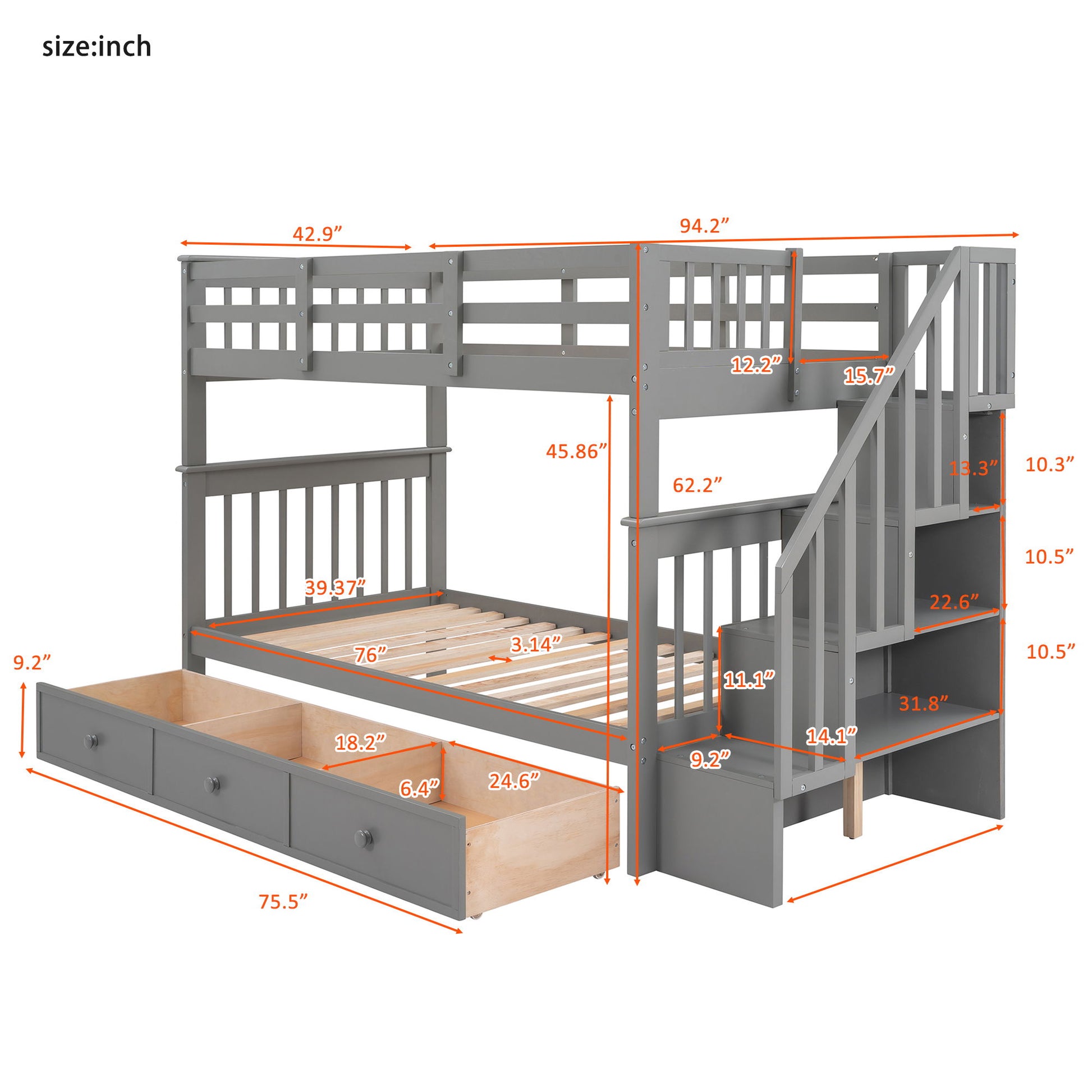 Stairway Bunk Bed With Storage And Guard Rail For Bedroom - The Sleep Loft - Online Mattress Showroom NYC
