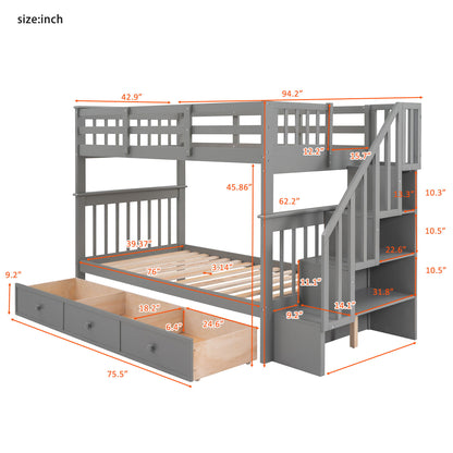 Stairway Bunk Bed With Storage And Guard Rail For Bedroom - The Sleep Loft - Online Mattress Showroom NYC