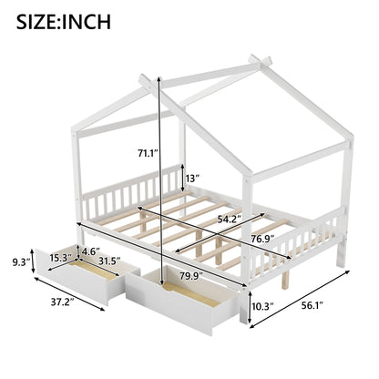 House Style Platform Bed With Headboard, Footboard, 2 Drawers, And Roof Design - The Sleep Loft - Online Mattress Showroom NYC