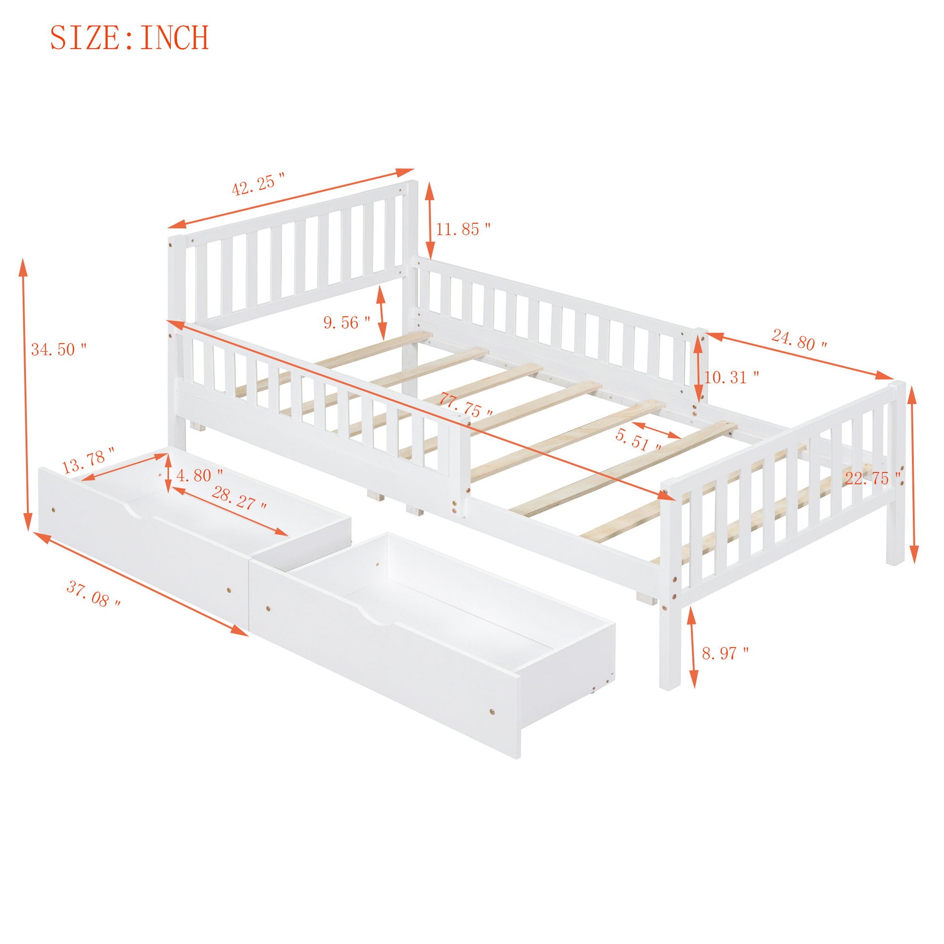 Platform Bed With Guardrails On Both Sides And 2 Storage Drawers - The Sleep Loft - Online Mattress Showroom NYC