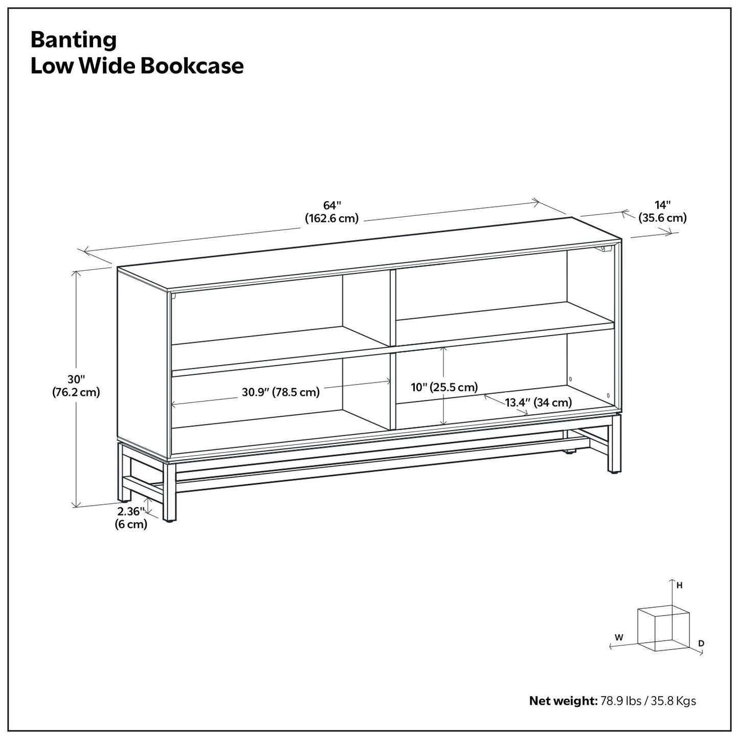 Banting - Low Wide Bookcase - Walnut Brown - The Sleep Loft - Online Mattress Showroom NYC