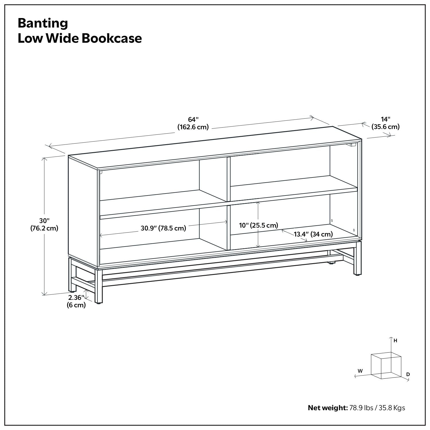Banting - Low Wide Bookcase - Walnut Brown - The Sleep Loft - Online Mattress Showroom NYC