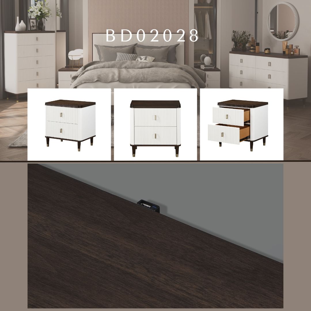 Carena - Night Stand With USB - White / Walnut - The Sleep Loft - Online Mattress Showroom NYC