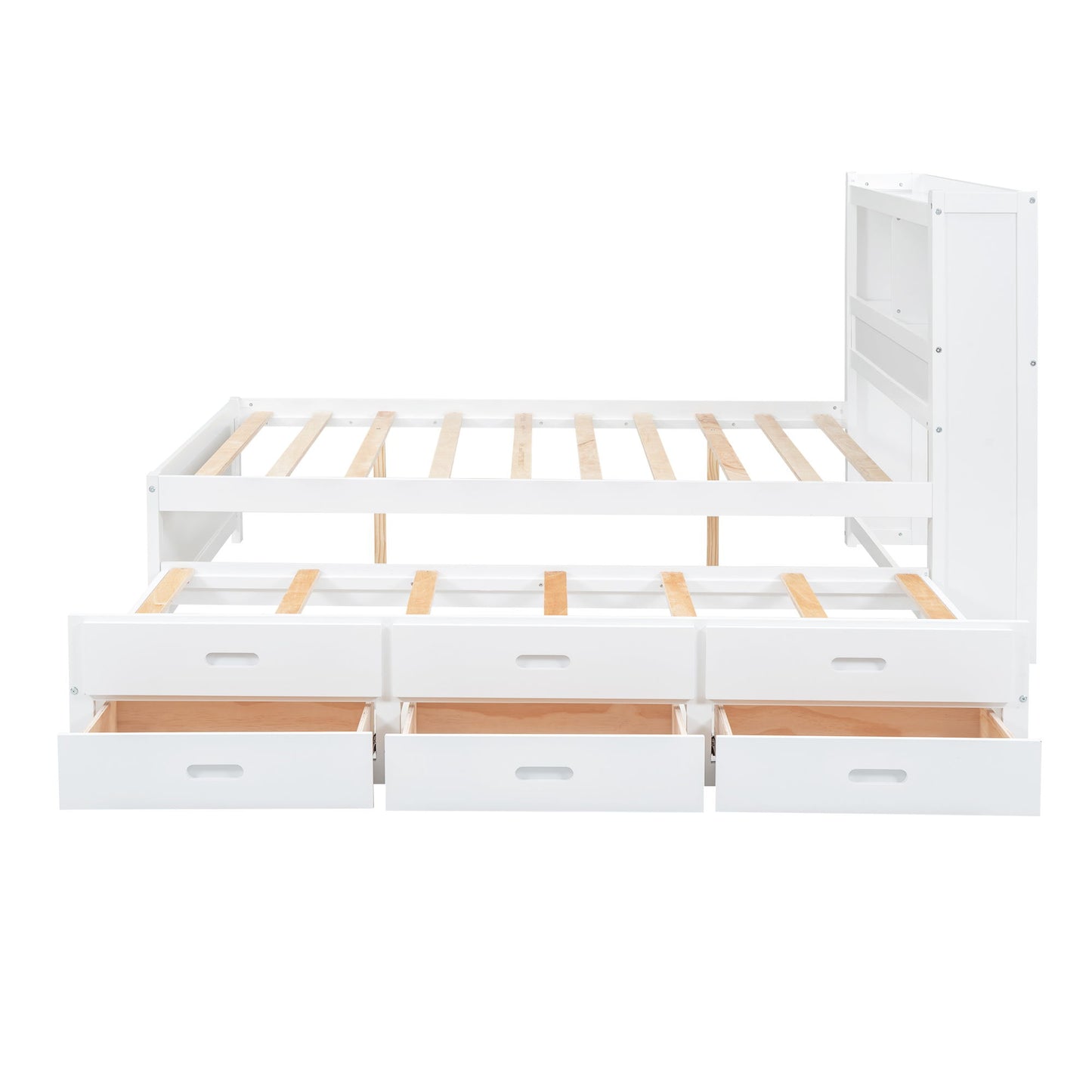 Full Size Platform Bed With Trundle, Drawers, USB Ports And Built In Shelves - White - The Sleep Loft - Online Mattress Showroom NYC