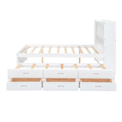 Full Size Platform Bed With Trundle, Drawers, USB Ports And Built In Shelves - White - The Sleep Loft - Online Mattress Showroom NYC