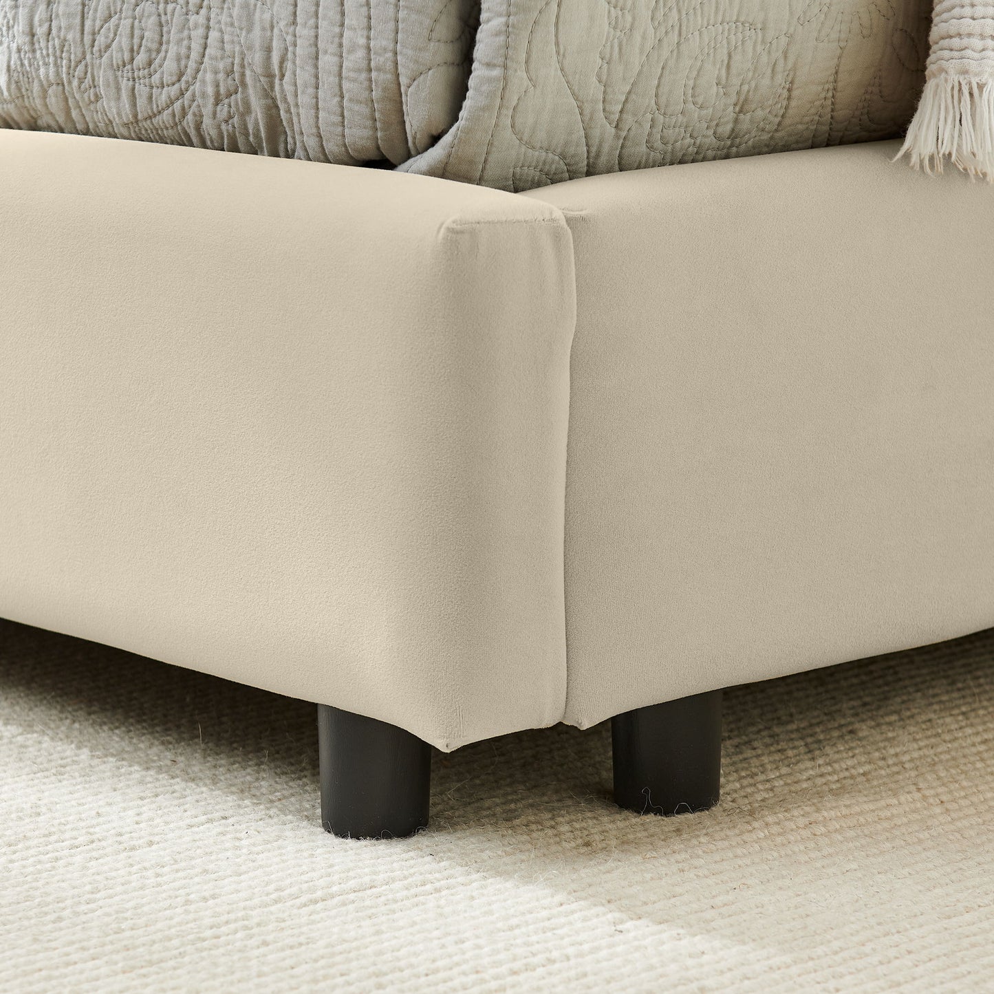 Mid-Century Upholstered Tufted Bed Frame With Backrest And Armrests - The Sleep Loft - Online Mattress Showroom NYC