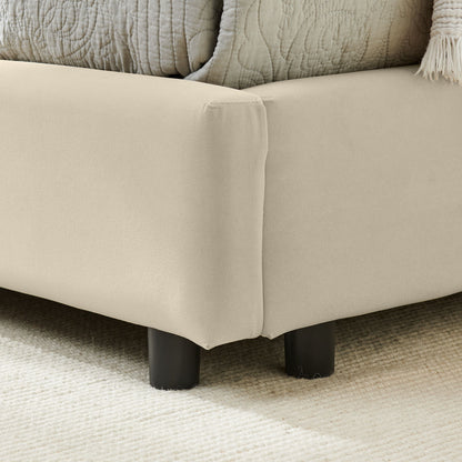 Mid-Century Upholstered Tufted Bed Frame With Backrest And Armrests - The Sleep Loft - Online Mattress Showroom NYC