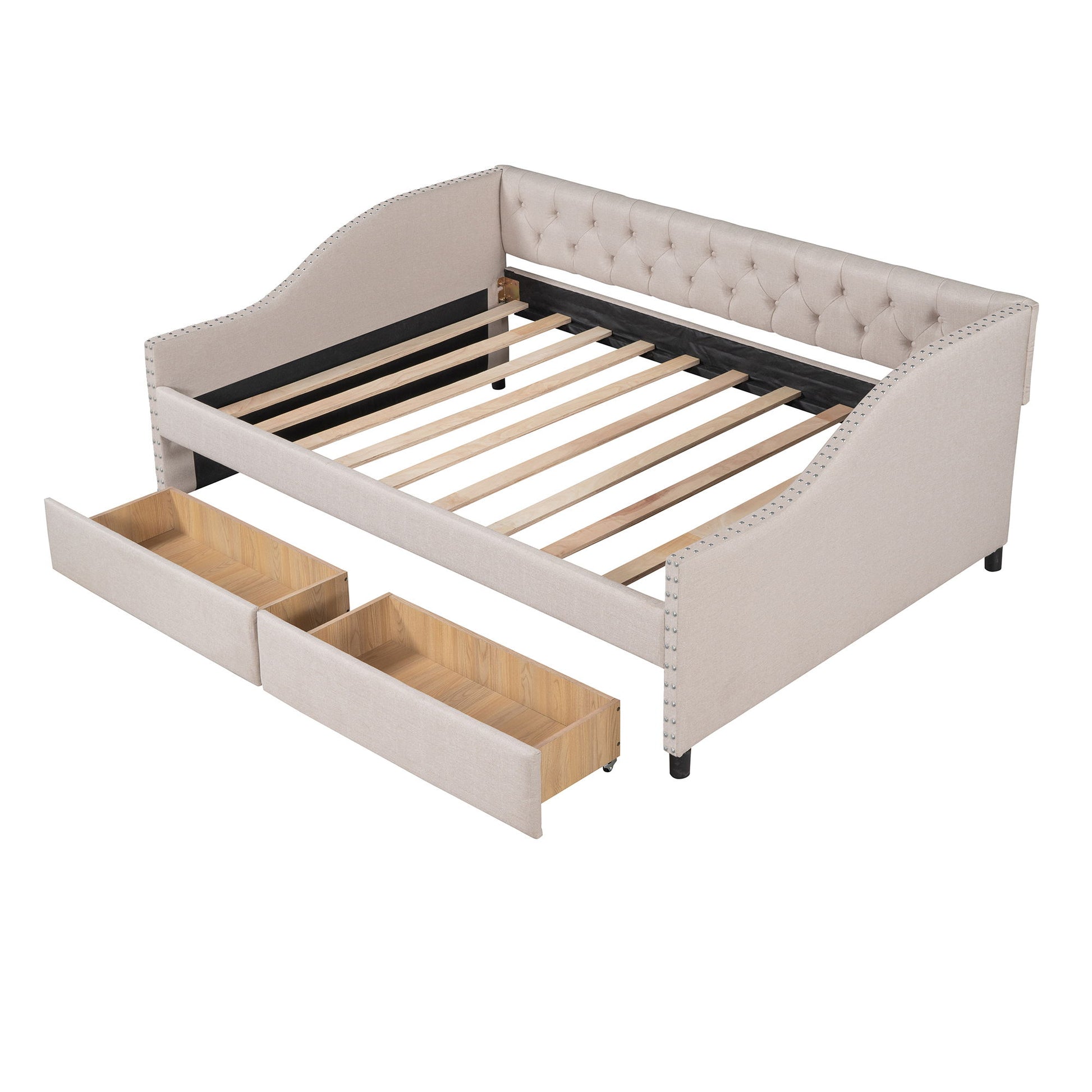 Upholstered Daybed With Two Drawers, Wood Slat Support - The Sleep Loft - Online Mattress Showroom NYC