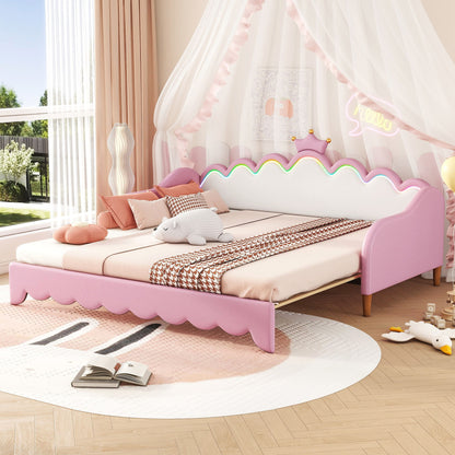 Extending Daybed With LED Lights, Modern Upholstered Princess Daybed With Crown Headboard - The Sleep Loft - Online Mattress Showroom NYC
