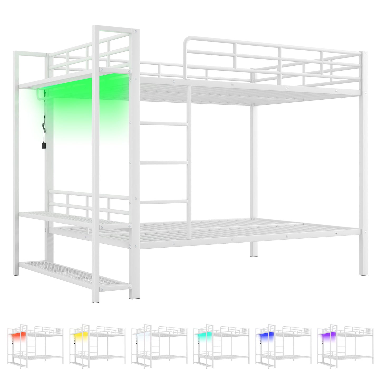 Bunk Bed With Storage Shelves, Clothes Hooks, LED Light - The Sleep Loft - Online Mattress Showroom NYC