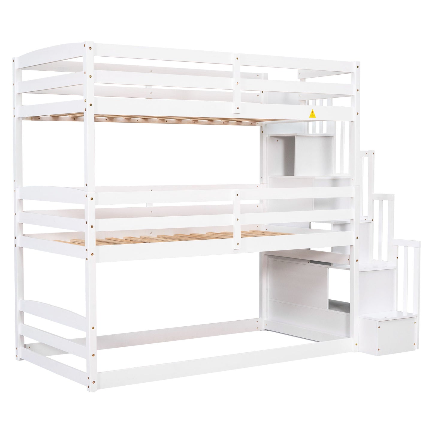 Twin Size Triple Bunk Bed With Storage Staircase, Separate Design - White - The Sleep Loft - Online Mattress Showroom NYC