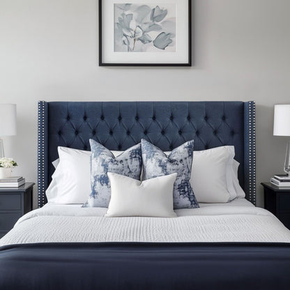 Transitional Upholstery Headboard With Tufted Buttons And Nailhead Trim - The Sleep Loft - Online Mattress Showroom NYC