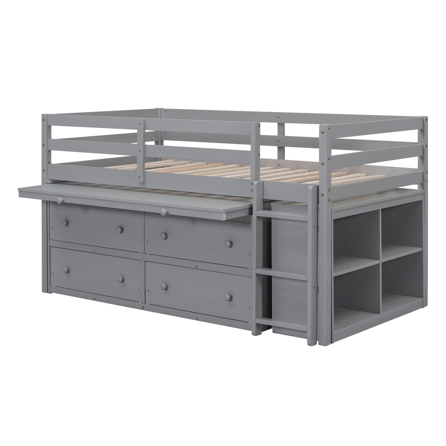 Loft Bed With Retractable Writing Desk And 4 Drawers, With Lateral Portable Desk And Shelves - The Sleep Loft - Online Mattress Showroom NYC