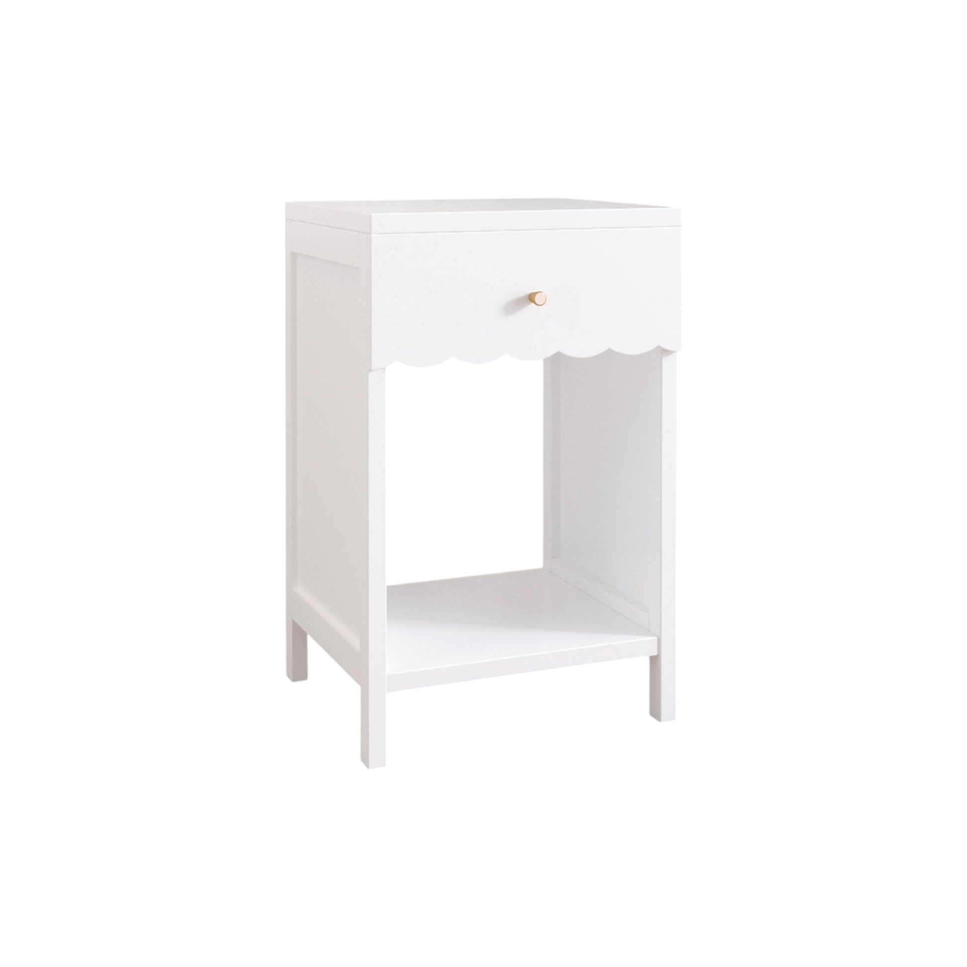 Nightstand With Drawer And Open Shelf, Scalloped Edge Bedside Table - The Sleep Loft - Online Mattress Showroom NYC