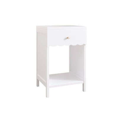 Nightstand With Drawer And Open Shelf, Scalloped Edge Bedside Table - The Sleep Loft - Online Mattress Showroom NYC