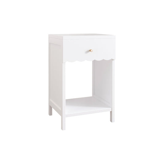 Nightstand With Drawer And Open Shelf, Scalloped Edge Bedside Table - The Sleep Loft - Online Mattress Showroom NYC