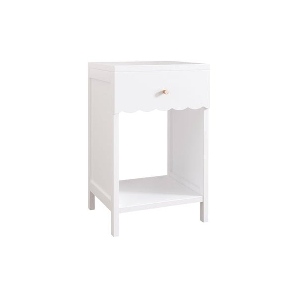 Nightstand With Drawer And Open Shelf, Scalloped Edge Bedside Table
