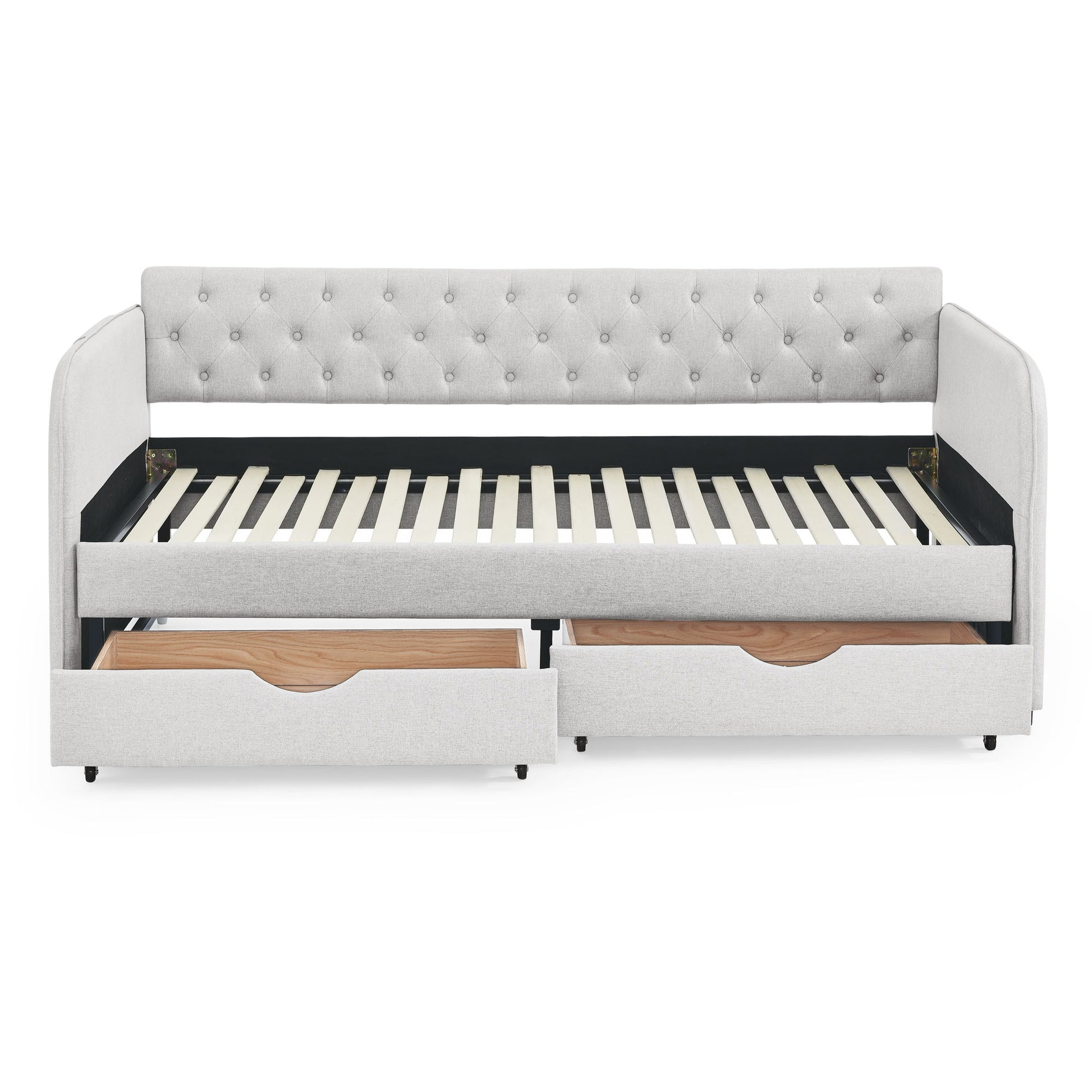 Daybed With Trundle And Storage Drawers, Flat Arms With Pocket - The Sleep Loft - Online Mattress Showroom NYC