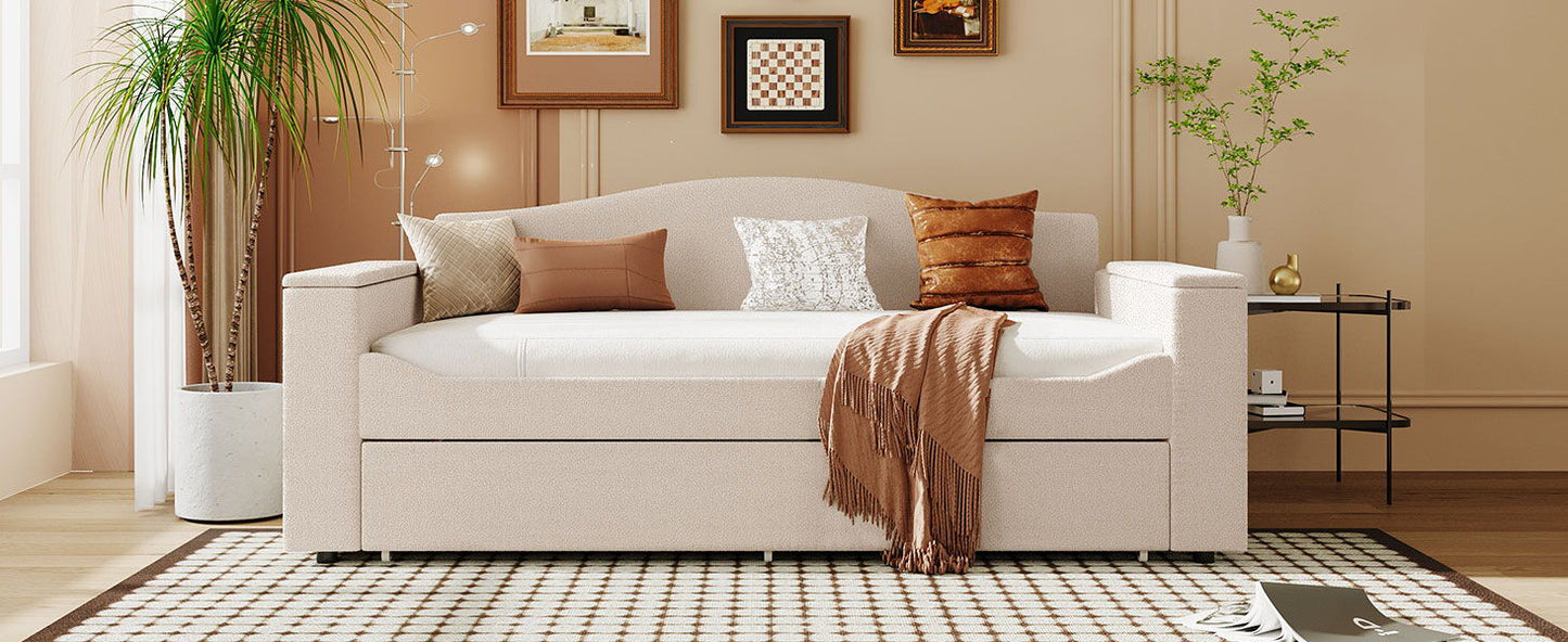 Upholstered Daybed With Storage Armrests, Trundle And Latest Integrated tooth Audio System - The Sleep Loft - Online Mattress Showroom NYC