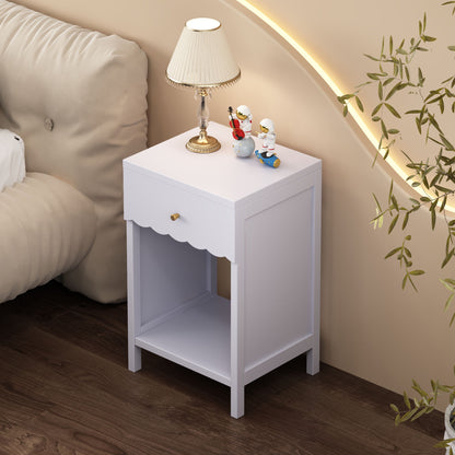Nightstand With Drawer And Open Shelf, Scalloped Edge Bedside Table - The Sleep Loft - Online Mattress Showroom NYC