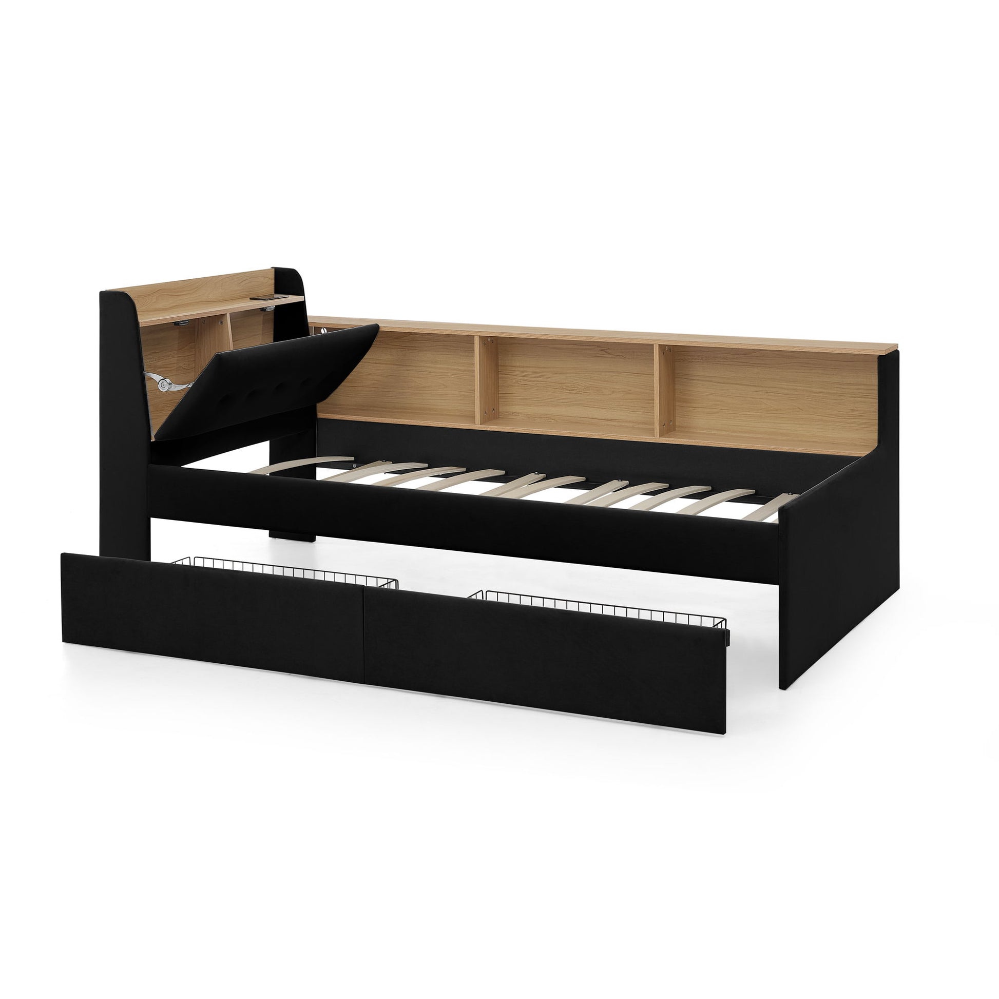 Upholstered Daybed With Storage Headboard, Wireless Charging, LED Lights - The Sleep Loft - Online Mattress Showroom NYC