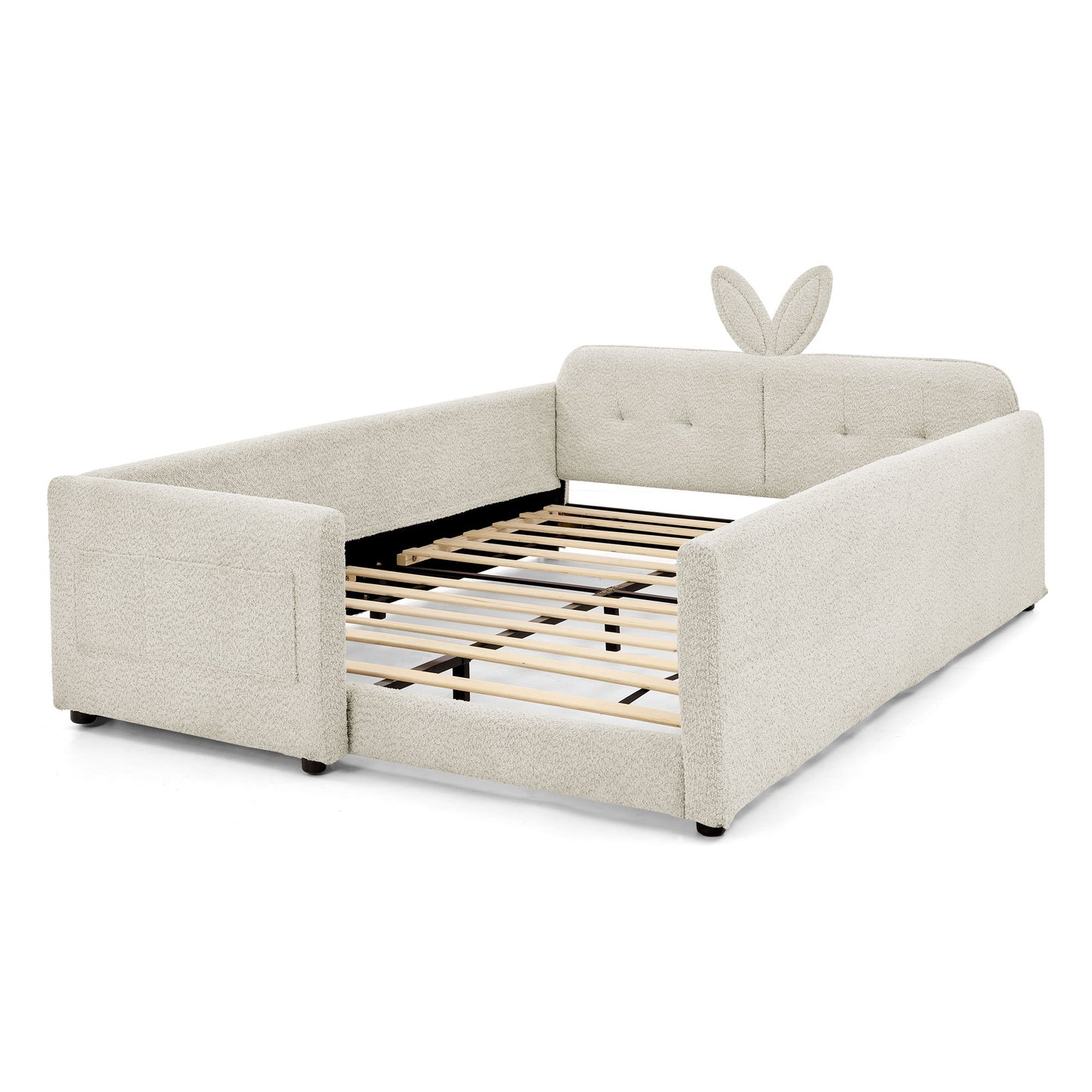 Cute Rabbit Ear Upholstered Platform Bed Frame With Safety Rail - The Sleep Loft - Online Mattress Showroom NYC