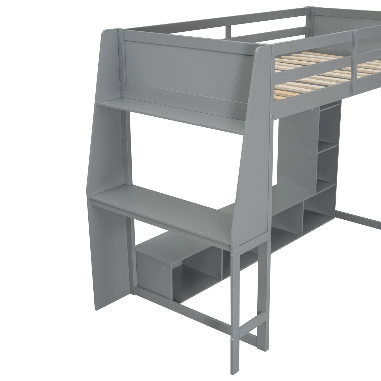 Gaming Loft Bed With Desk, Multi Storage Shelves, LED Lighting, And Hanging Clothes Rack - The Sleep Loft - Online Mattress Showroom NYC