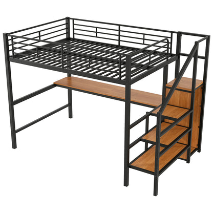 Loft Bed With Desk, Storage Staircase, Small Wardrobe And LED Light - The Sleep Loft - Online Mattress Showroom NYC