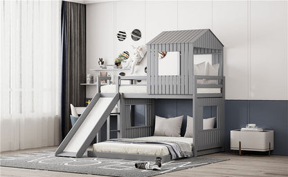 Loft Bunk Bed With Playhouse, Farmhouse, Ladder, Slide And Guardrails - The Sleep Loft - Online Mattress Showroom NYC