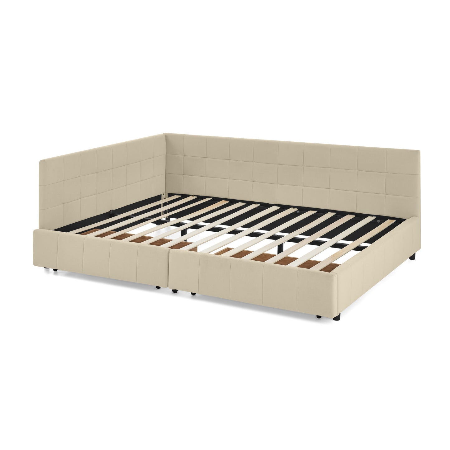 Mid-Century Storage Upholstered Tufted Bed Frame With Backrest And Armrests - The Sleep Loft - Online Mattress Showroom NYC