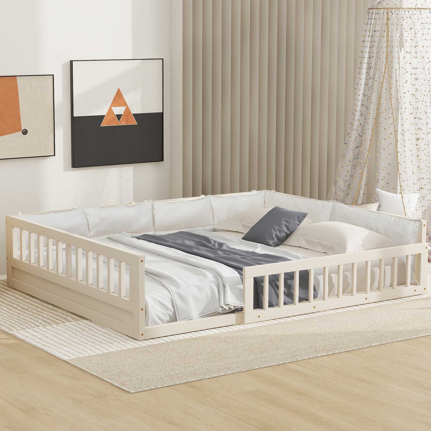 Upholstered Platform Bed With Guardrail And Pillow - The Sleep Loft - Online Mattress Showroom NYC