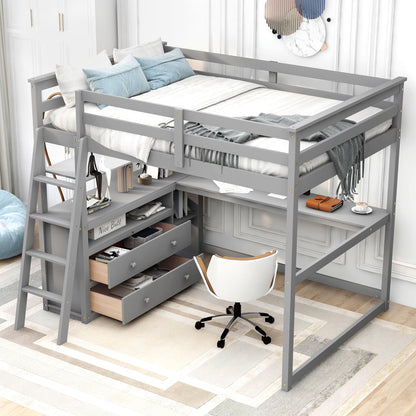 Modern Loft Bed With Built In Desk, Shelves, And 2 Drawers - The Sleep Loft - Online Mattress Showroom NYC