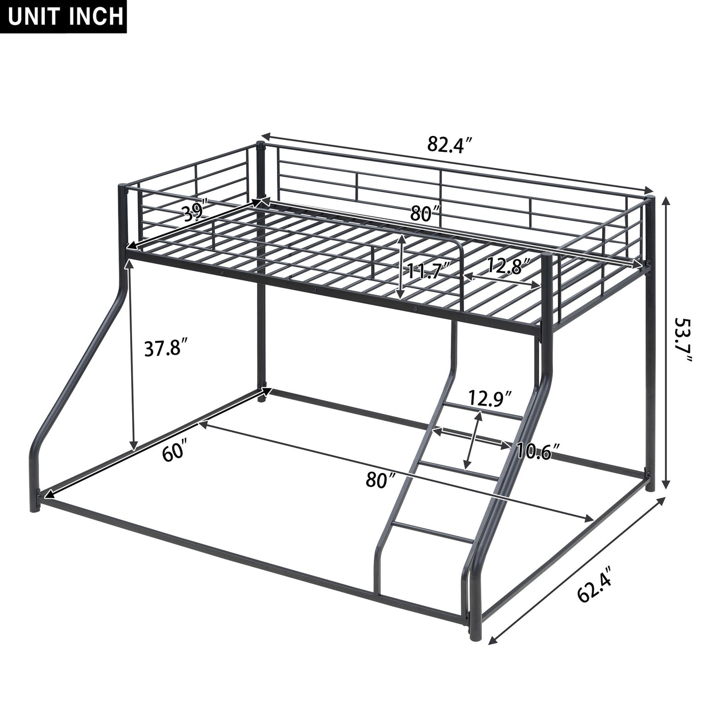 Metal Floor Bunk Bed With Sloped Ladder, Space Saving Design - The Sleep Loft - Online Mattress Showroom NYC