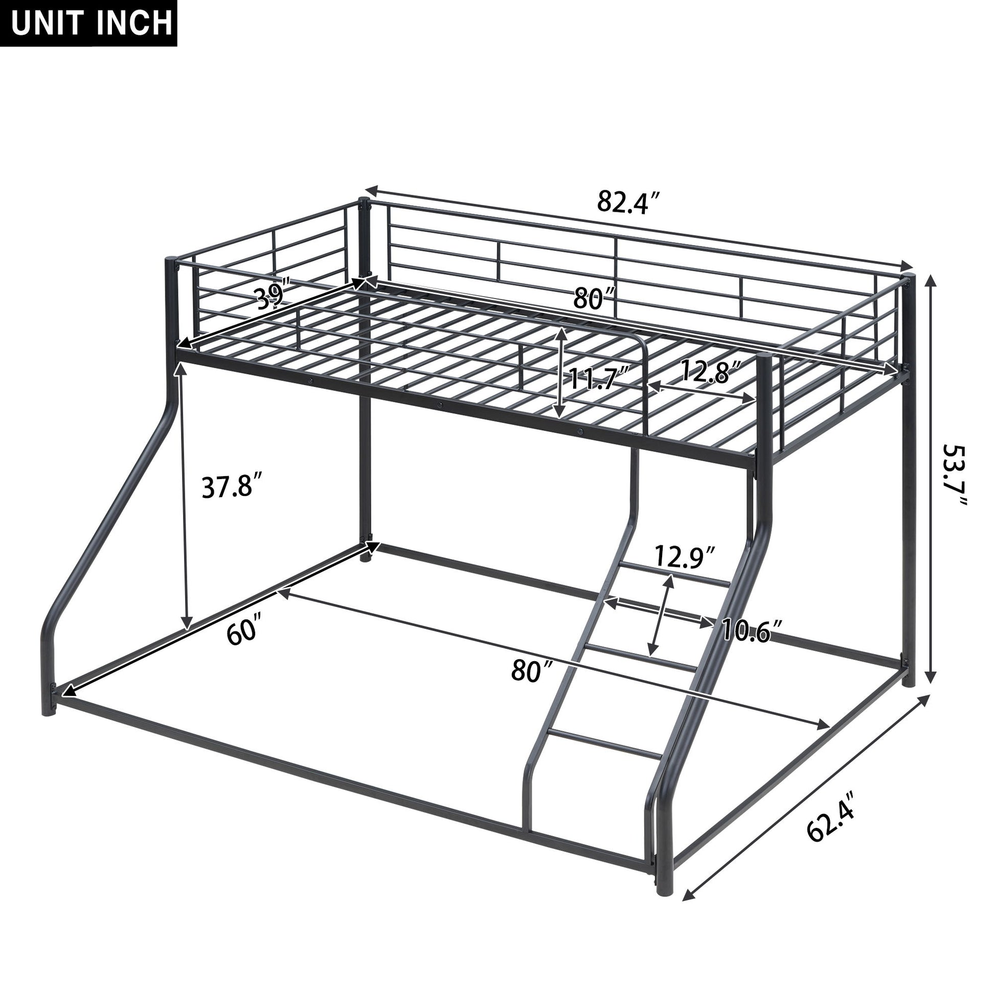 Metal Floor Bunk Bed With Sloped Ladder, Space Saving Design - The Sleep Loft - Online Mattress Showroom NYC
