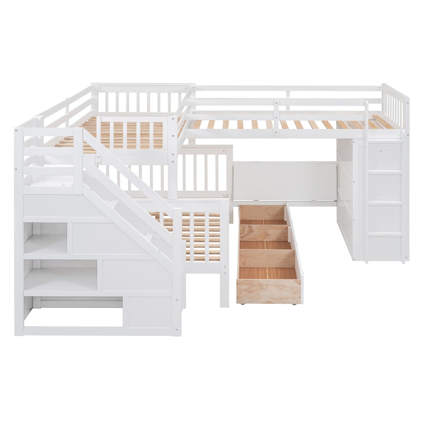 L Shaped Bunk Bed With 3 Drawers, Portable Desk And Wardrobe - The Sleep Loft - Online Mattress Showroom NYC