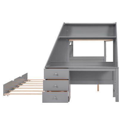 Bunk Bed With Trundle And Built In Desk, 3 Storage Drawers And Shelf - The Sleep Loft - Online Mattress Showroom NYC