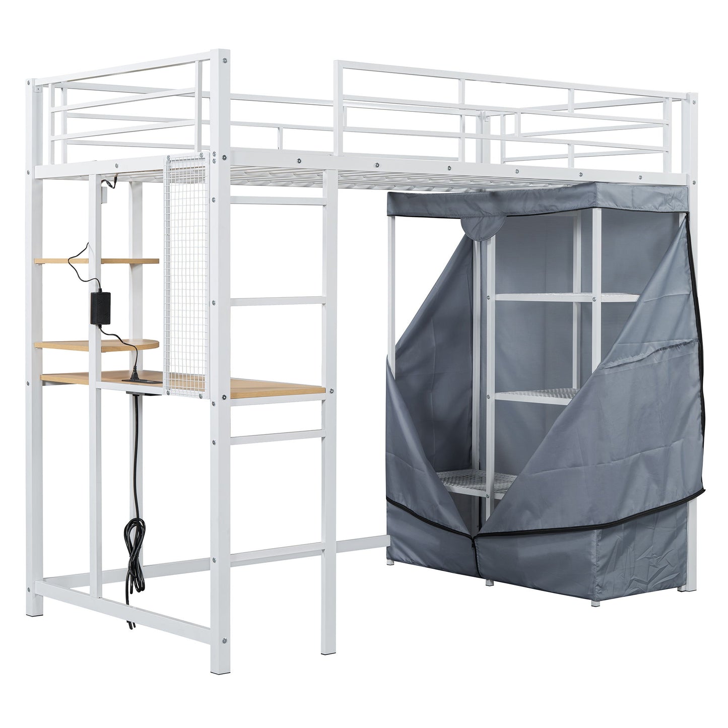 Loft Bed With Desk, Shelves, Power Outlet, LED Light And Wardrobe - The Sleep Loft - Online Mattress Showroom NYC