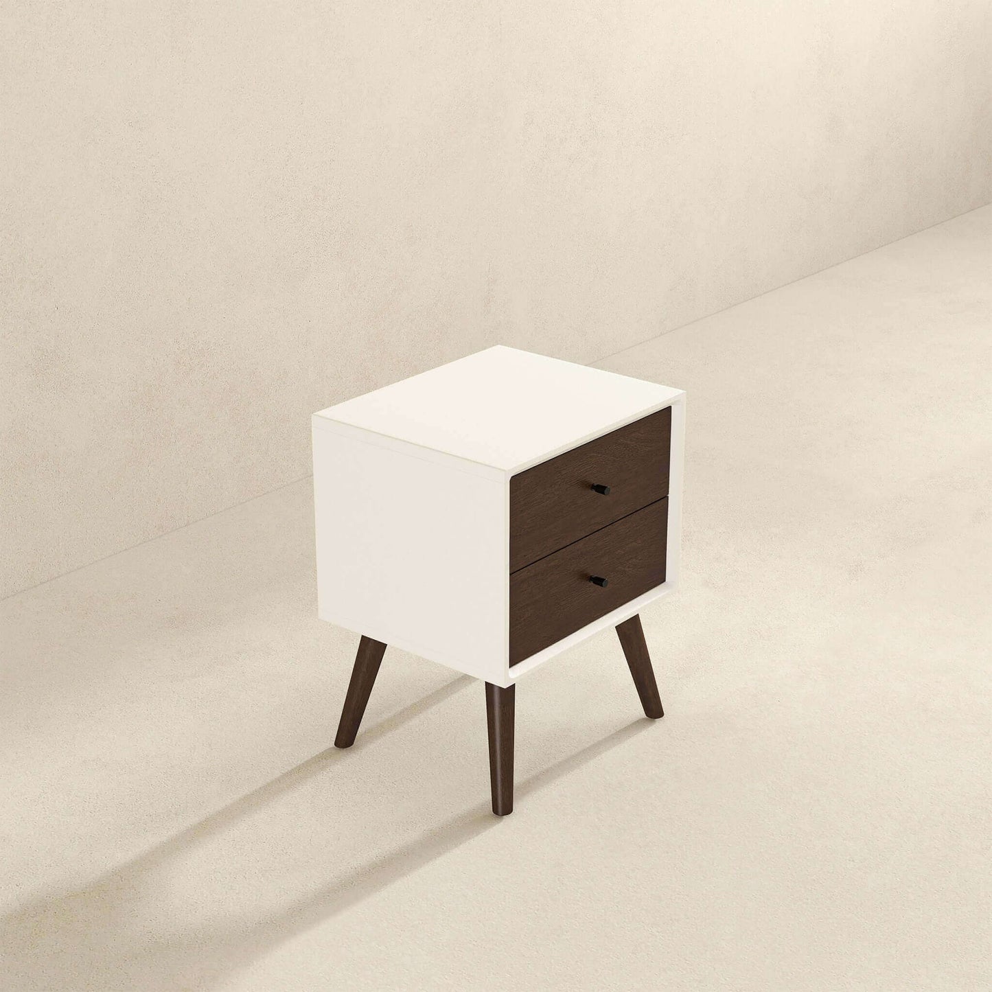 Caroline - Mid-Century Modern Style White Night Stand 2 Drawer - The Sleep Loft - Online Mattress Showroom NYC